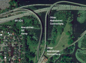 Satellite picture of ghost ramps on SR 520